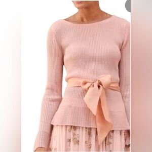 Sundance Fontaine Sashed Silk Wool Cashmere Ribbed Pullover Sweater